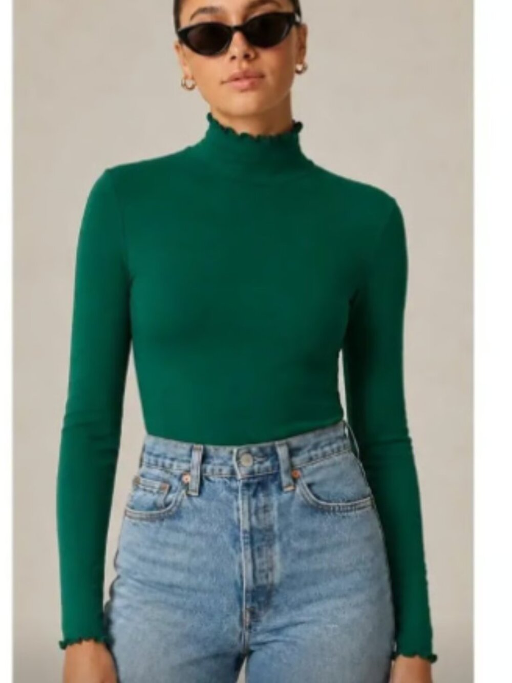J. CREW LETTUCE RUFFLE NECK TRIM SPRUCE GREEN TURTLENECK MOCK NEW M $80
